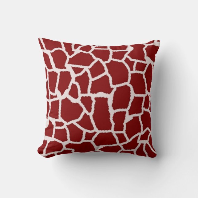 Dark Red Giraffe Animal Print Throw Pillow (Front)