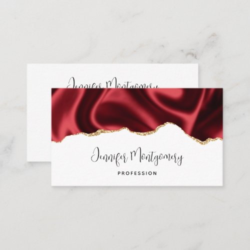 Dark Red Glam Wavy Satin Abstract Design Business Card