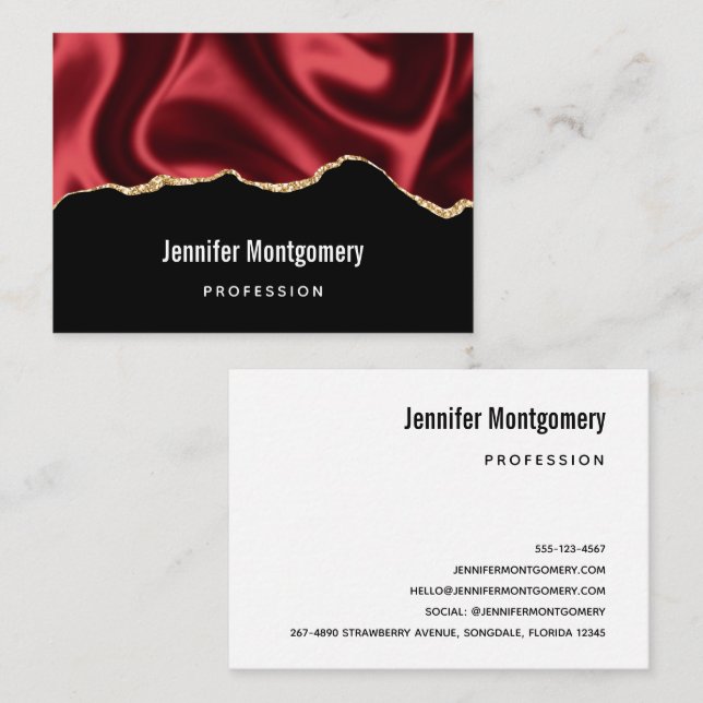 Dark Red Glam Wavy Satin Abstract Design Business Card (Front/Back)