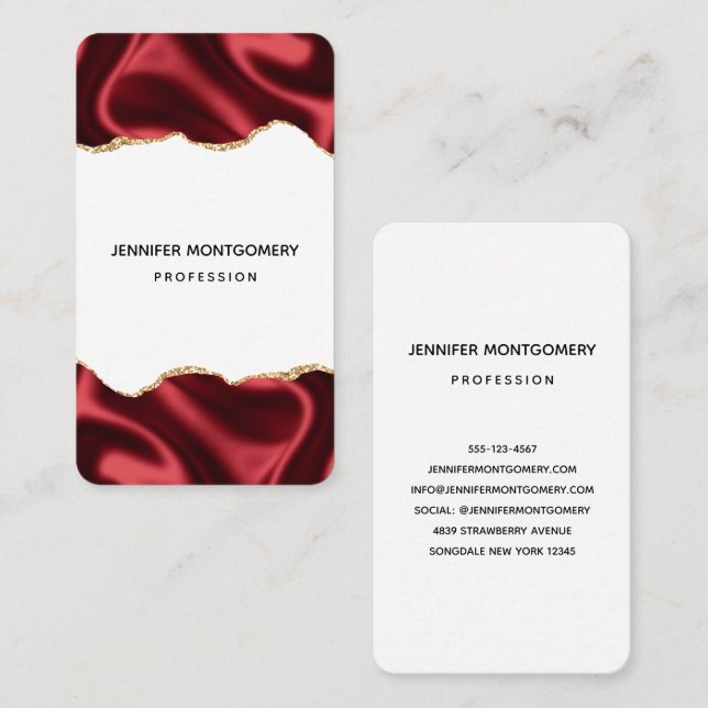 Dark Red Glam Wavy Satin Abstract Design Business Card (Front/Back)