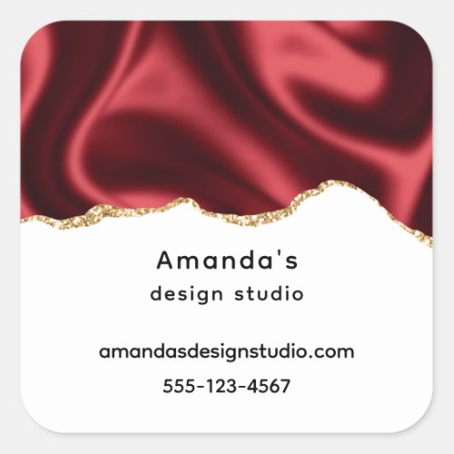 Dark Red Glam Wavy Satin Abstract Design Business Square Sticker