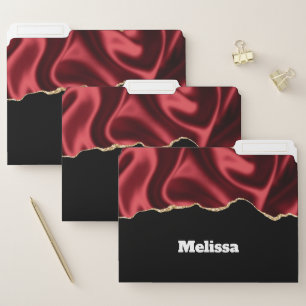 Dark Red Glam Wavy Satin Abstract Design - File Folder