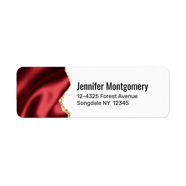 Dark Red Glam Wavy Satin Abstract Design Label (Front)