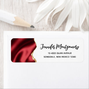Dark Red Glam Wavy Satin Abstract Design Label