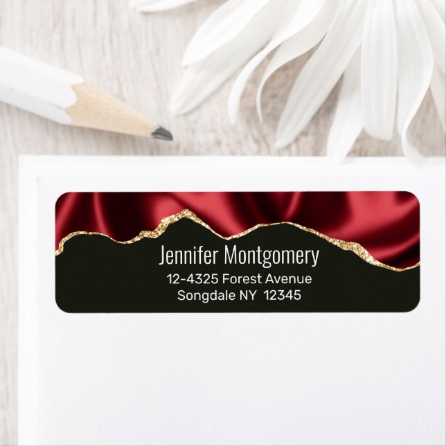 Dark Red Glam Wavy Satin Abstract Design Label (Insitu)