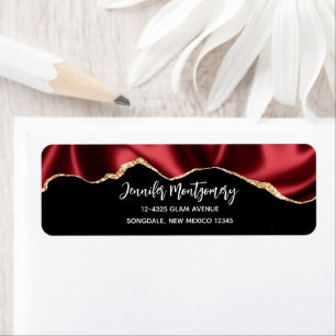 Dark Red Glam Wavy Satin Abstract Design Label