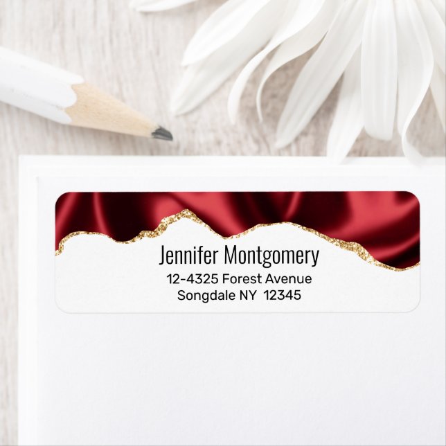 Dark Red Glam Wavy Satin Abstract Design Label (Insitu)