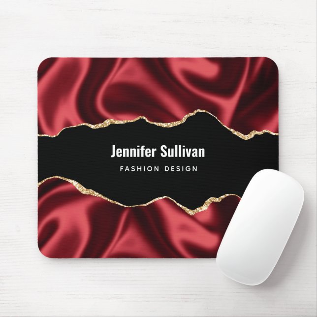 Dark Red Glam Wavy Satin Abstract Design Mouse Pad (With Mouse)