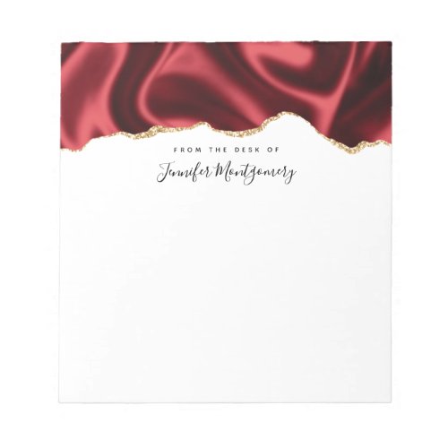 Dark Red Glam Wavy Satin Abstract Design Notepad
