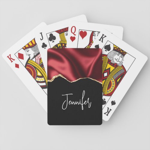 Dark Red Glam Wavy Satin Abstract Design Playing Cards