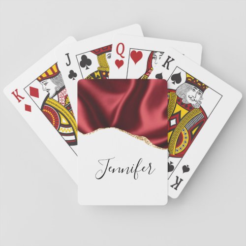 Dark Red Glam Wavy Satin Abstract Design Poker Cards