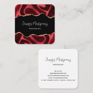Dark Red Glam Wavy Satin Abstract Design Square Business Card