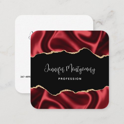Dark Red Glam Wavy Satin Abstract Design Square Business Card