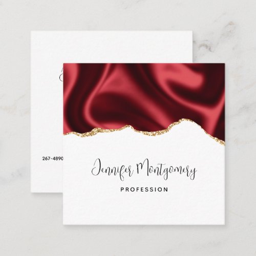 Dark Red Glam Wavy Satin Abstract Design Square Square Business Card