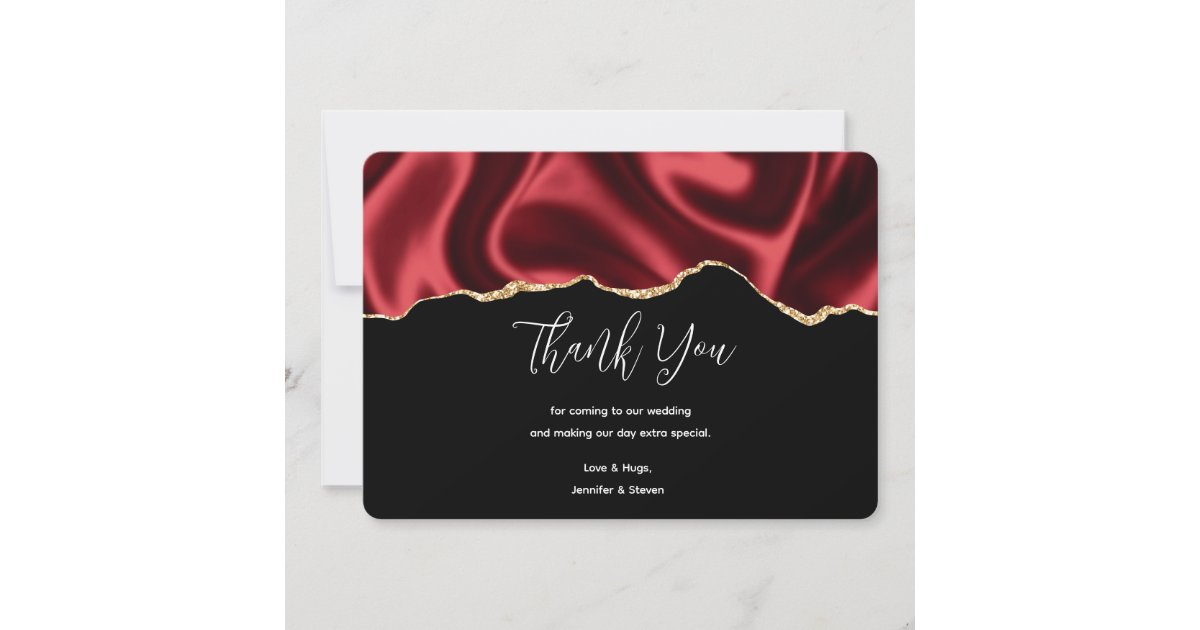 Dark Red Glam Wavy Satin Abstract Design Thank You Card | Zazzle