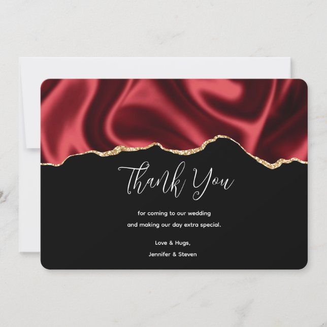 Dark Red Glam Wavy Satin Abstract Design Thank You Card (Front)