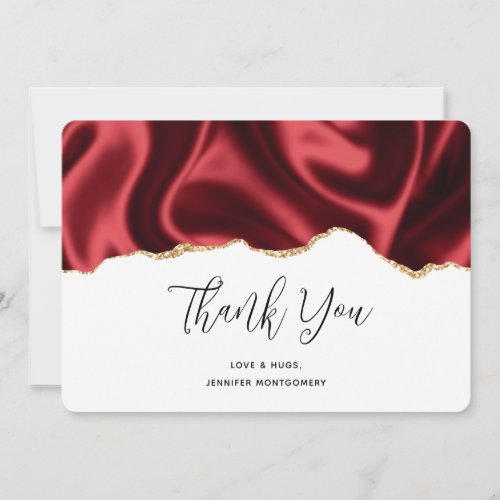 Dark Red Glam Wavy Satin Abstract Design Thank You Card
