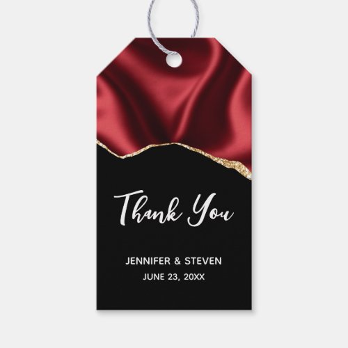 Dark Red Glam Wavy Satin Abstract Design Thank You Gift Tags
