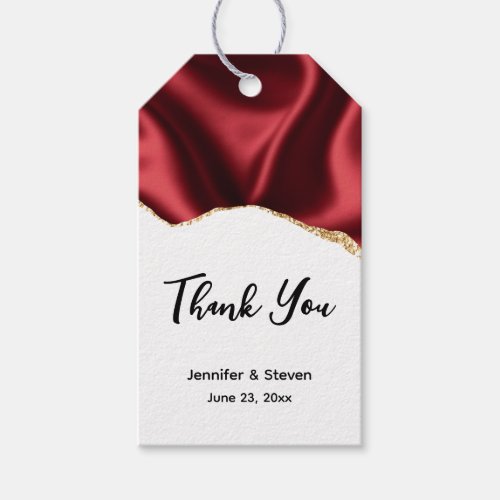 Dark Red Glam Wavy Satin Abstract Design Thank You Gift Tags