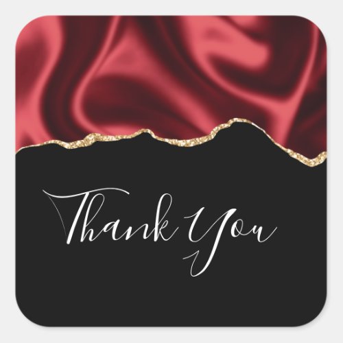 Dark Red Glam Wavy Satin Abstract Design Thank You Square Sticker