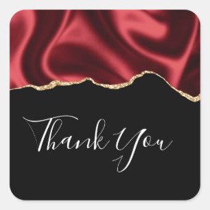 Dark Red Glam Wavy Satin Abstract Design Thank You Square Sticker