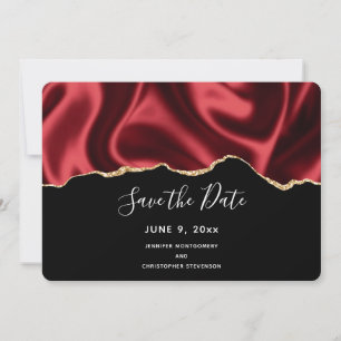 Dark Red Glam Wavy Satin Abstract Design Wedding Save The Date