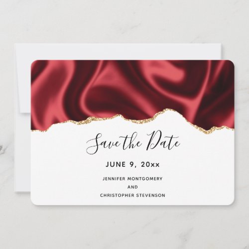 Dark Red Glam Wavy Satin Abstract Design Wedding Save The Date