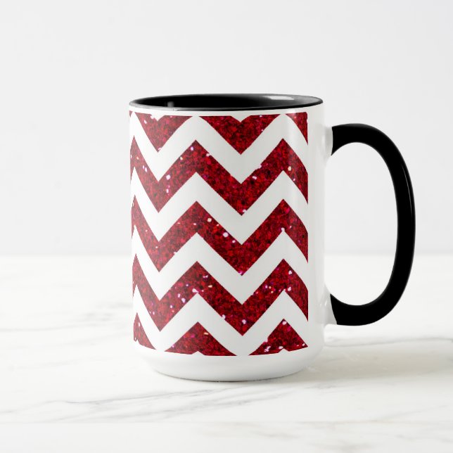 Dark Red Glitter Chevron Pattern Mug (Right)