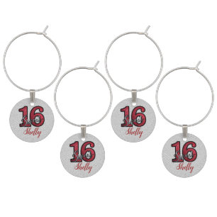 Dark Red Glitter Numbers Wine Charm