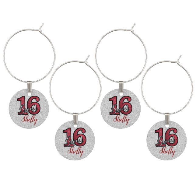 Dark Red Glitter Numbers Wine Charm (Staggered)