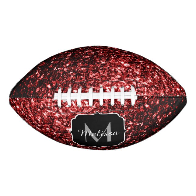 Dark red glitter sparkle bling Monogram name Football (Front)