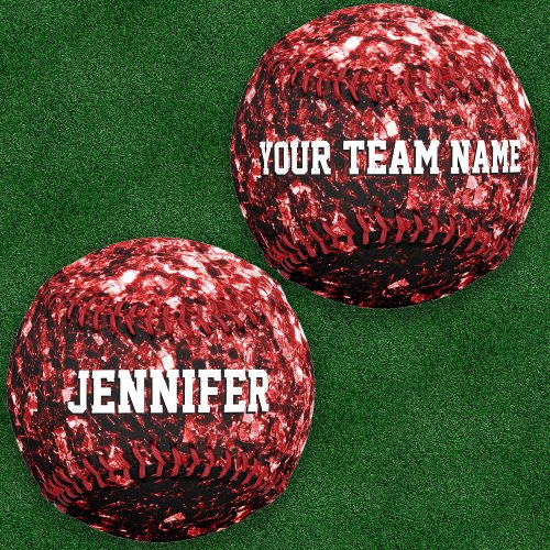 Dark red glitter sparkles bling Your name Team Baseball