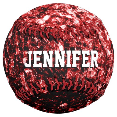 Dark red glitter sparkles bling Your name Team Softball