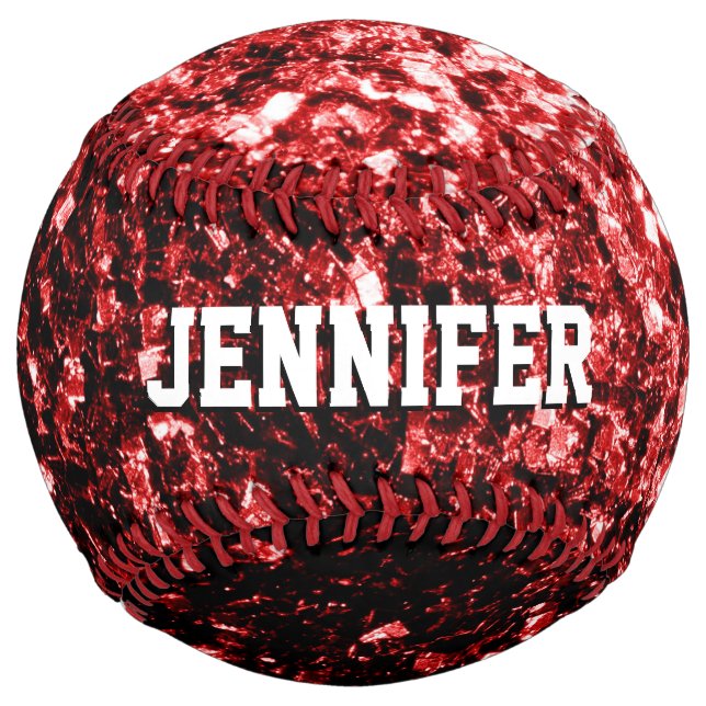 Dark red glitter sparkles bling Your name Team Softball (Back)