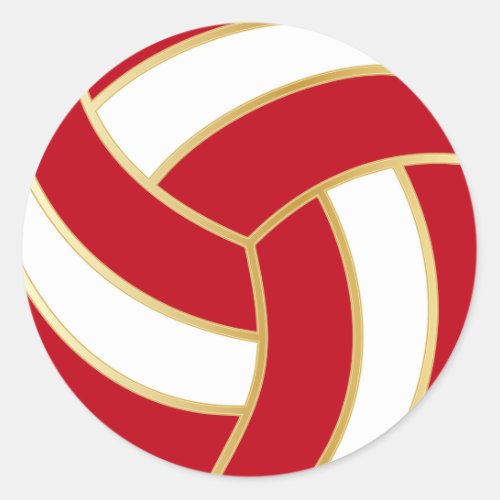 Dark Red Gold and White Volleyball Classic Round Sticker