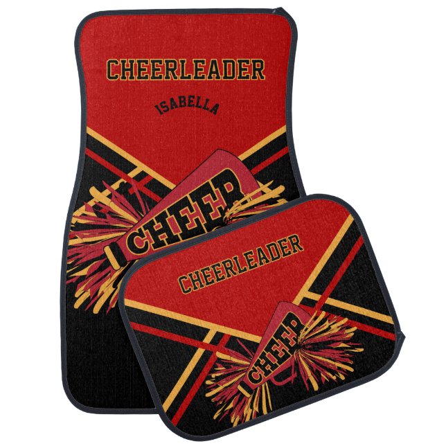 Dark Red, Gold & Black Cheerleader Design Car Floor Mat (Set)