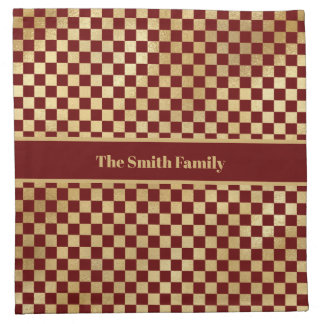 Dark Red Gold Checkered Cloth Napkin