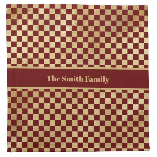 Dark Red Gold Checkered  Cloth Napkin (Front)