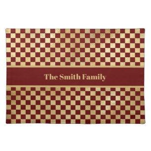 Dark Red Gold Checkered Cloth Placemat
