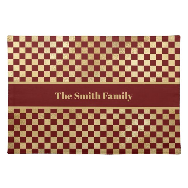 Dark Red Gold Checkered Cloth Placemat (Front)