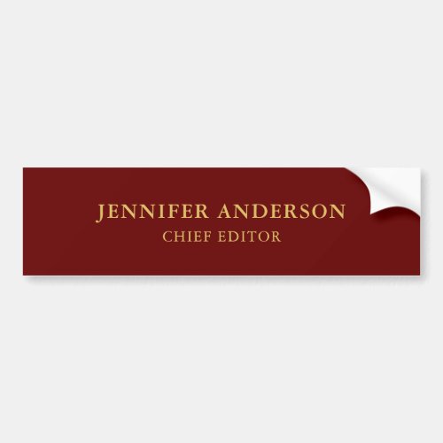 Dark Red  Gold Colors Professional Modern Plain Bumper Sticker