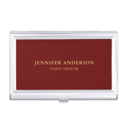 Dark Red  Gold Colors Professional Modern Plain Business Card Case