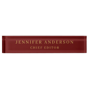 Dark Red & Gold Colors Professional Modern Plain Desk Name Plate