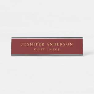 Dark Red & Gold Colors Professional Modern Plain Desk Name Plate