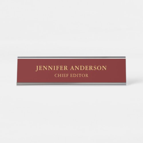 Dark Red  Gold Colors Professional Modern Plain Desk Name Plate