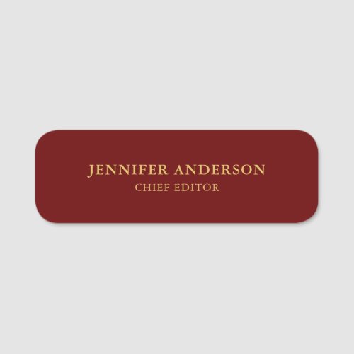 Dark Red  Gold Colors Professional Modern Plain Name Tag