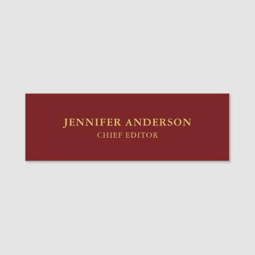 Dark Red  Gold Colors Professional Modern Plain Name Tag