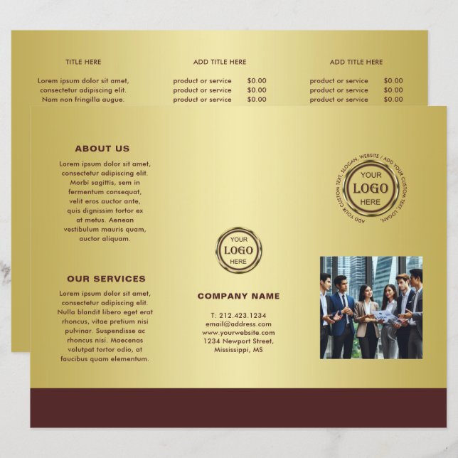 Dark-red gold design,Logo or Photo Brochures, (Front/Back)