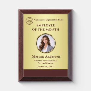 Dark-red gold design,Logo or Photo in gold circle, Award Plaque