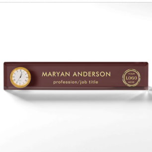 Dark-red gold design,Logo or Photo in gold circle, Desk Name Plate